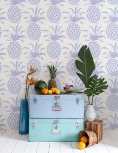 Piña Designer Wallpaper in Sunset 'Pink, Purple and Turquoise'