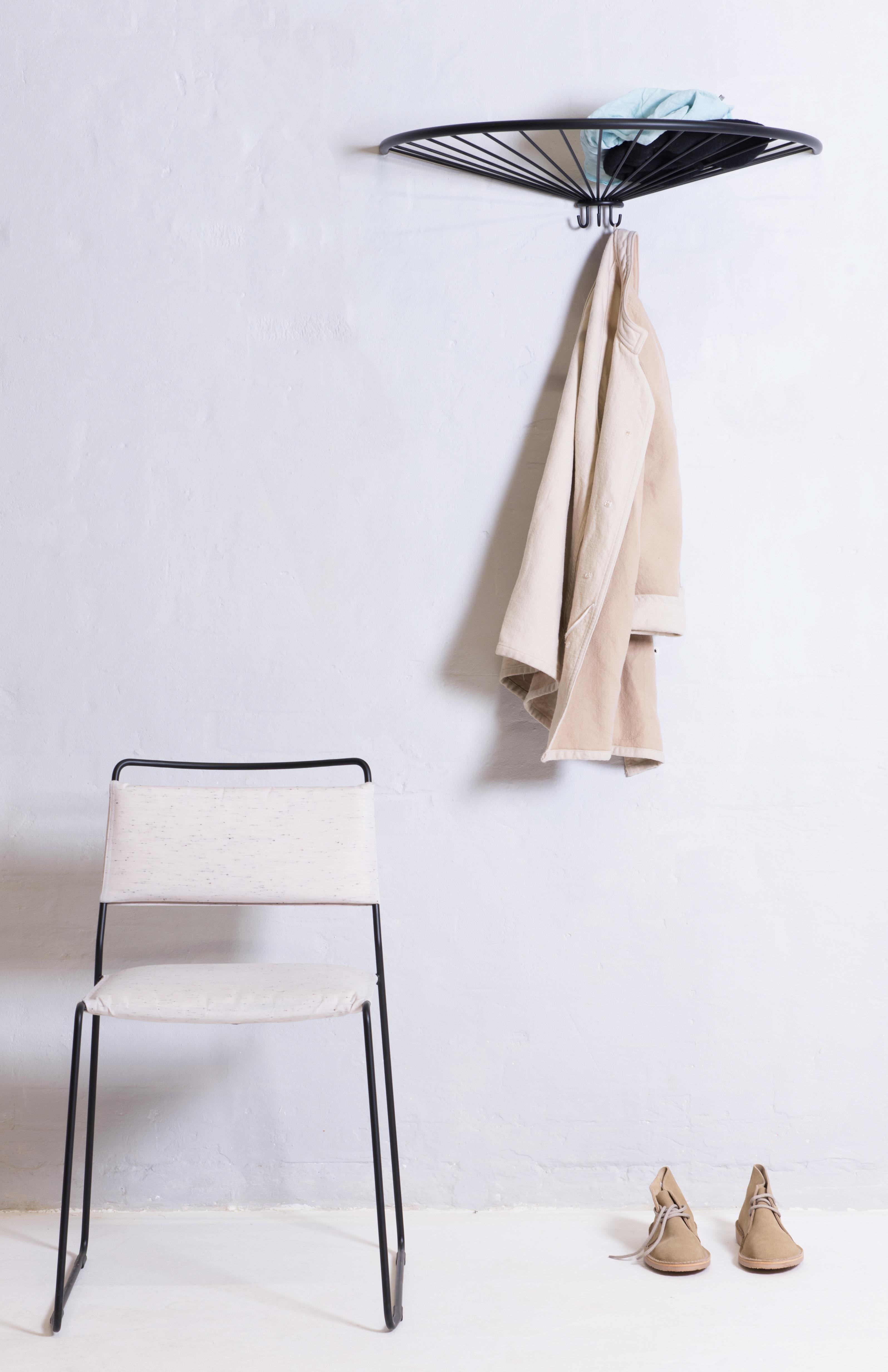 Pina Hat Shelf by OK Design
Dimensions: D 35 x W 68 x H 13 cm.
Materials: Powder-coated metal.

Available in black, white, sea green, pigeon blue, or dusty peach. Please contact us.

The Pinna Hat Shelf is a stylish and functional accessory for any