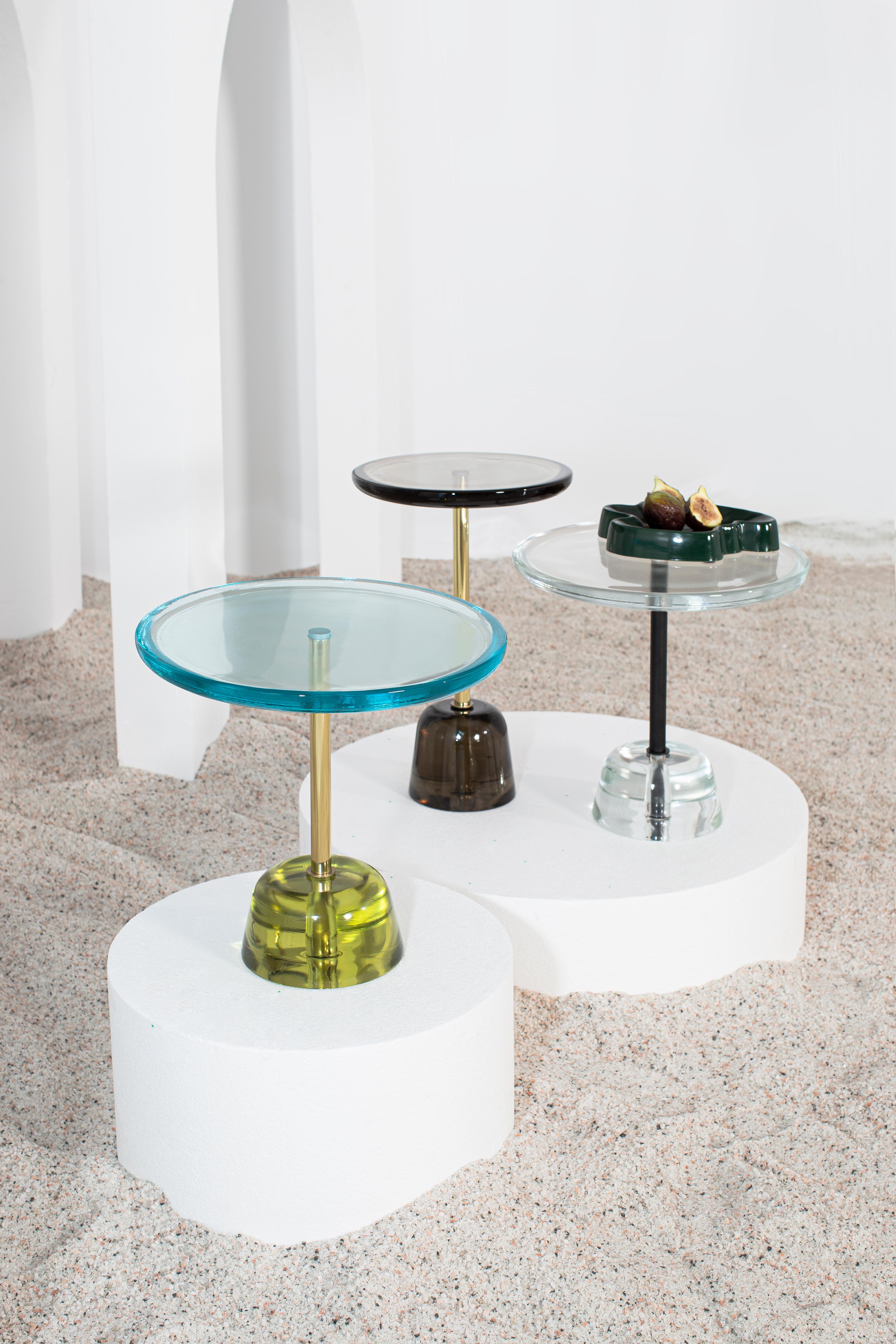 Post-Modern Pina High Aqua Blue Brass Side Table by Pulpo