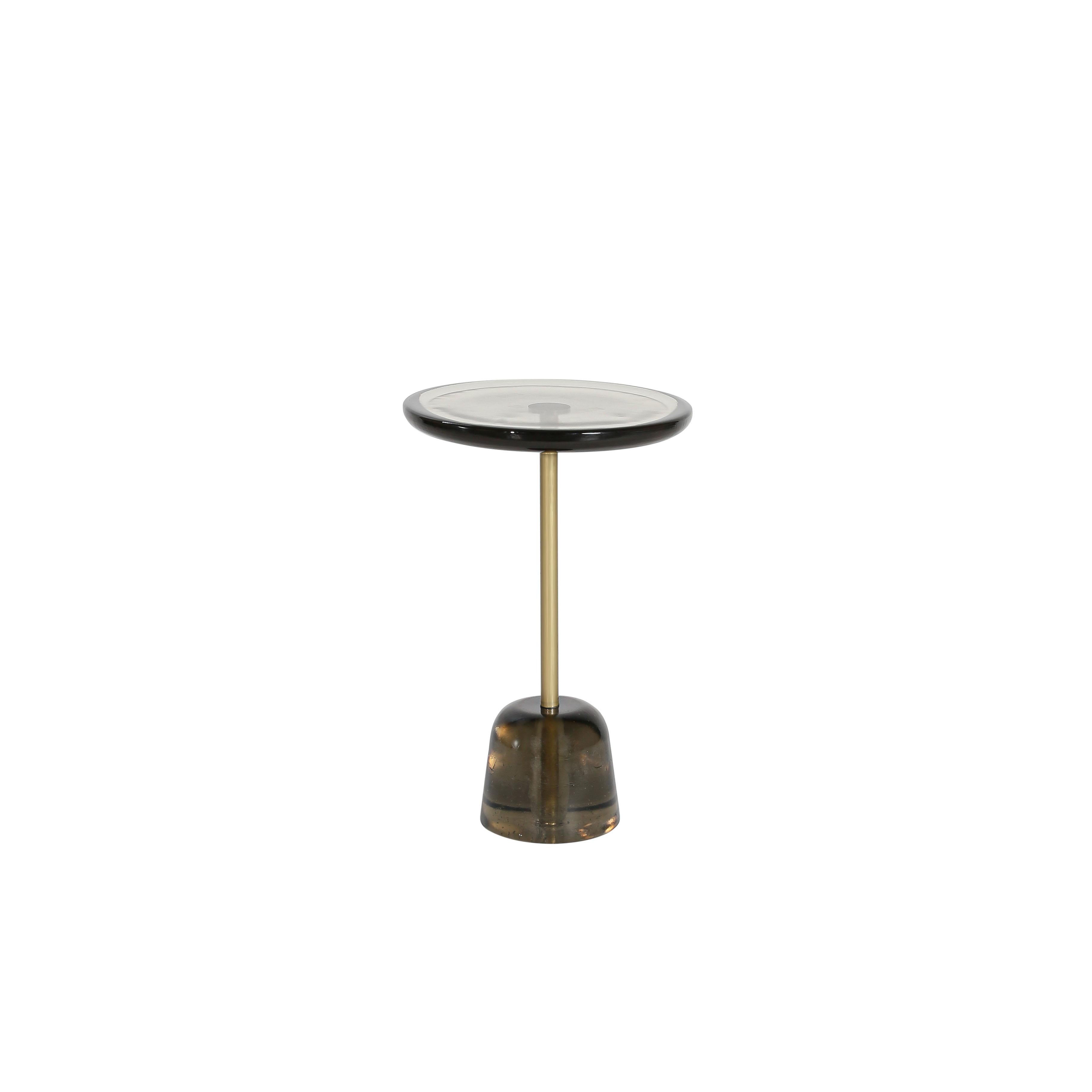 Pina high light grey brass side table by Pulpo
Dimensions: D 34 x H 52 cm
Materials: Glass; brass and steel.

Also available in different colours.

Sebastian Herkner’s distinctively tall, skinny side table series pina is inspired by the