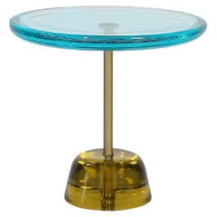 Pina Low Aqua Blue Brass Side Table by Pulpo
