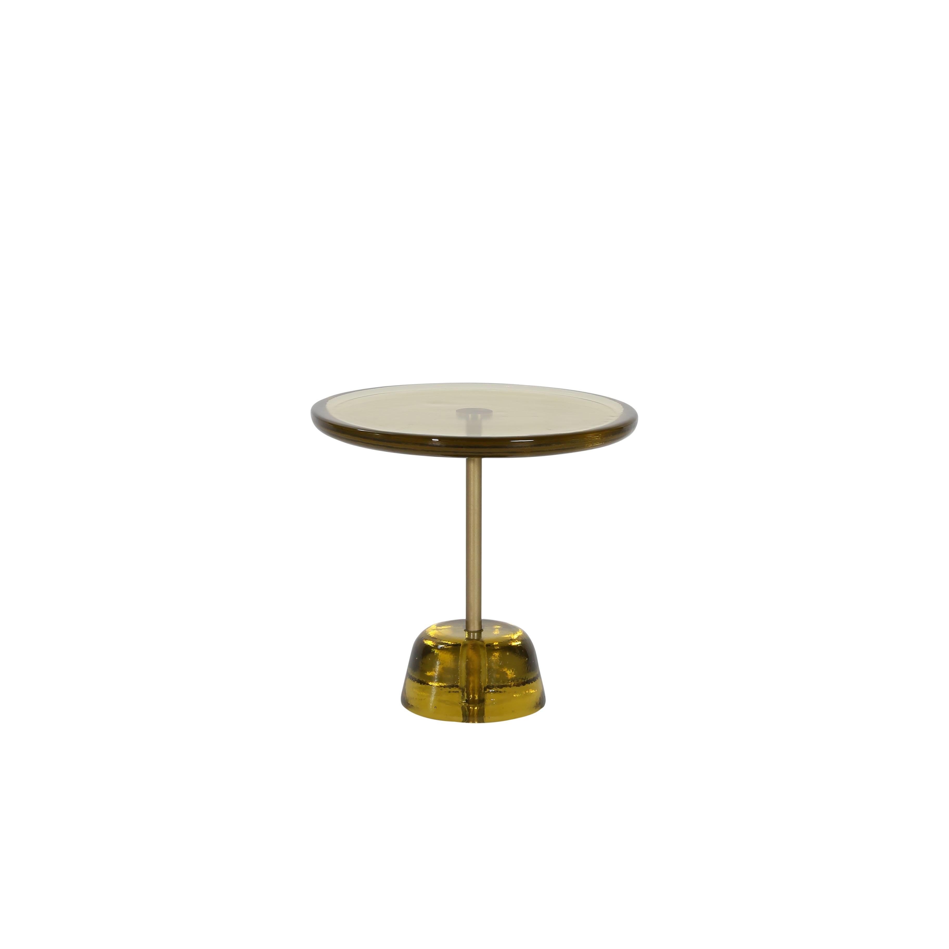 Pina low corn yellow brass side table by Pulpo
Dimensions: D44 x H42 cm.
Materials: glass; brass and steel

Also available in different colours. 

Sebastian Herkner’s distinctively tall, skinny side table series pina is inspired by the