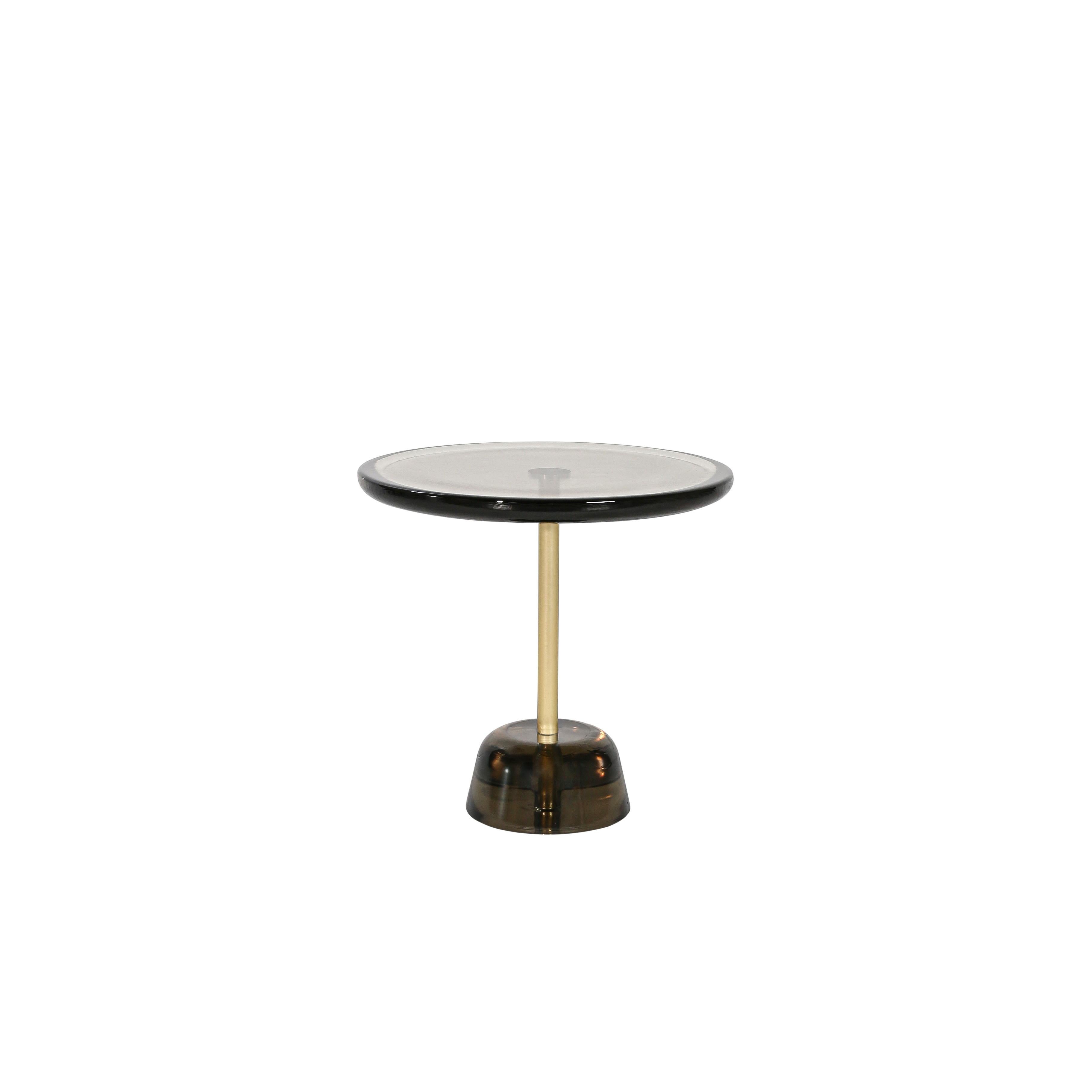 Pina low light grey brass side table by Pulpo
Dimensions: D 44 x H 42 cm
Materials: glass; brass and steel

Also available in different colours.

Sebastian Herkner’s distinctively tall, skinny side table series pina is inspired by the abstract
