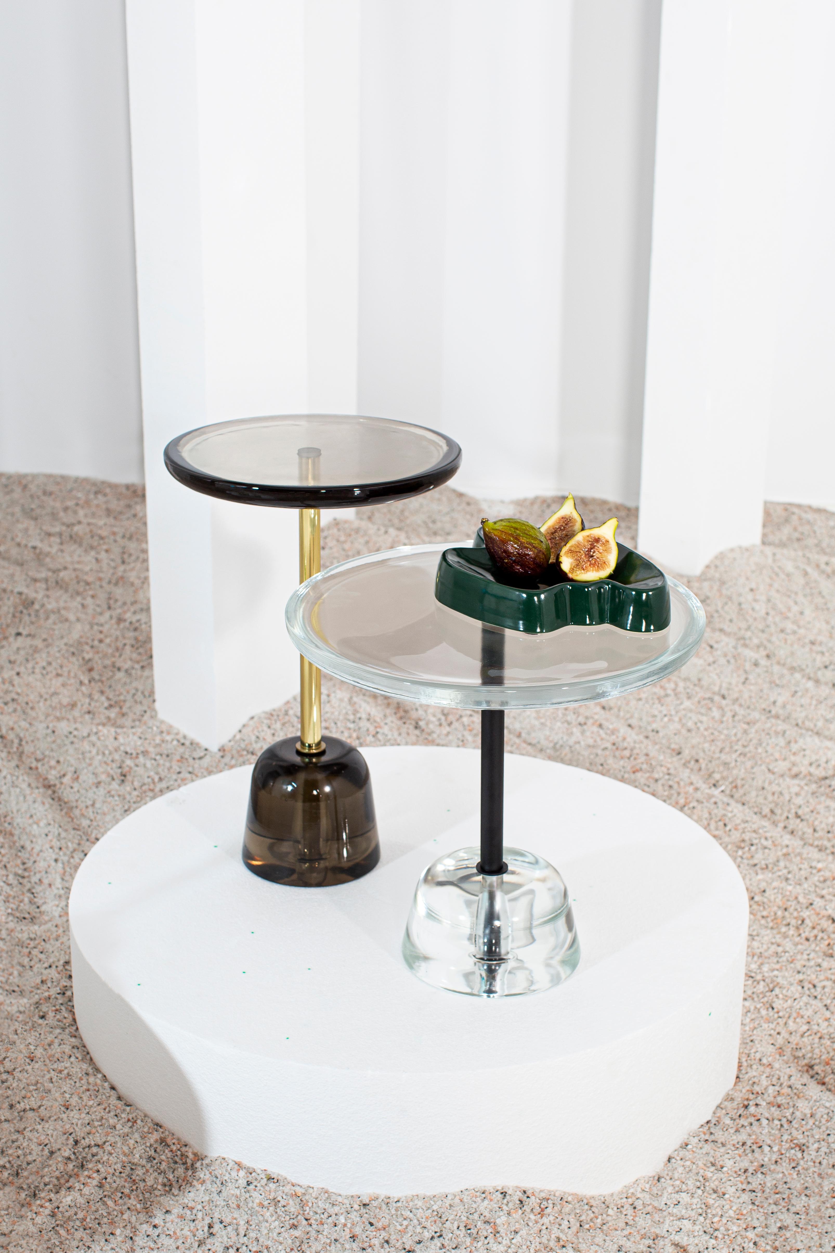 German Pina Low Light Grey Brass Side Table by Pulpo