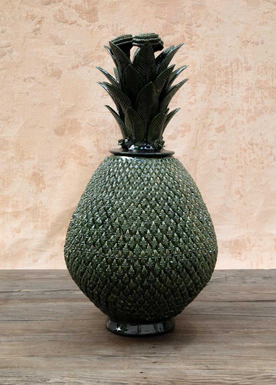 Piña Michoacana by Onora
Dimensions: W 47 x H 78 cm
Materials: Clay, Glazed pottery

Hand sculpted clay, covered with a mineral based slip and burnished using a quartz stone. The “Circo Collection” is a reproduction of Herón Martínez Mendoza's