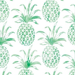 Papier peint de designer Piña Pintada en vert et blanc éclectique