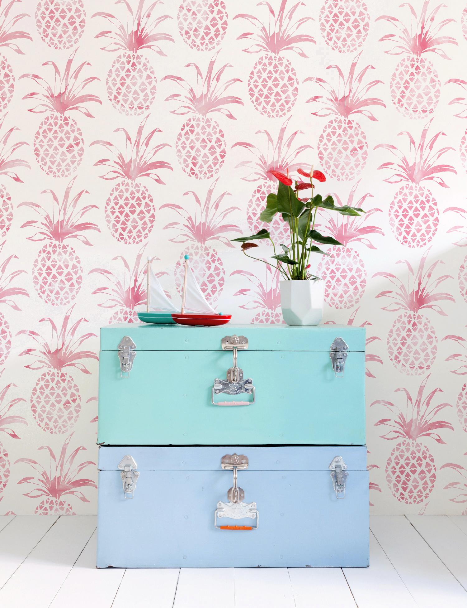 The tropical feeling of Piña Pintada wallpaper is sure to remind you of the islands, all year long.

Samples are available for $18 including US shipping, please message us to purchase.

Printing: Digital pigment print (minimum order of 4 rolls).