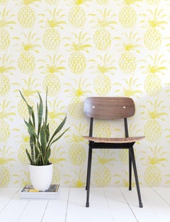 Piña Pintada Designer Wallpaper in Lemongrass 'Yellow and White'