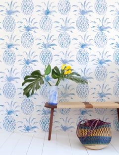 Piña Pintada Designer Wallpaper in Macaw 'Cobalt Blue and White'