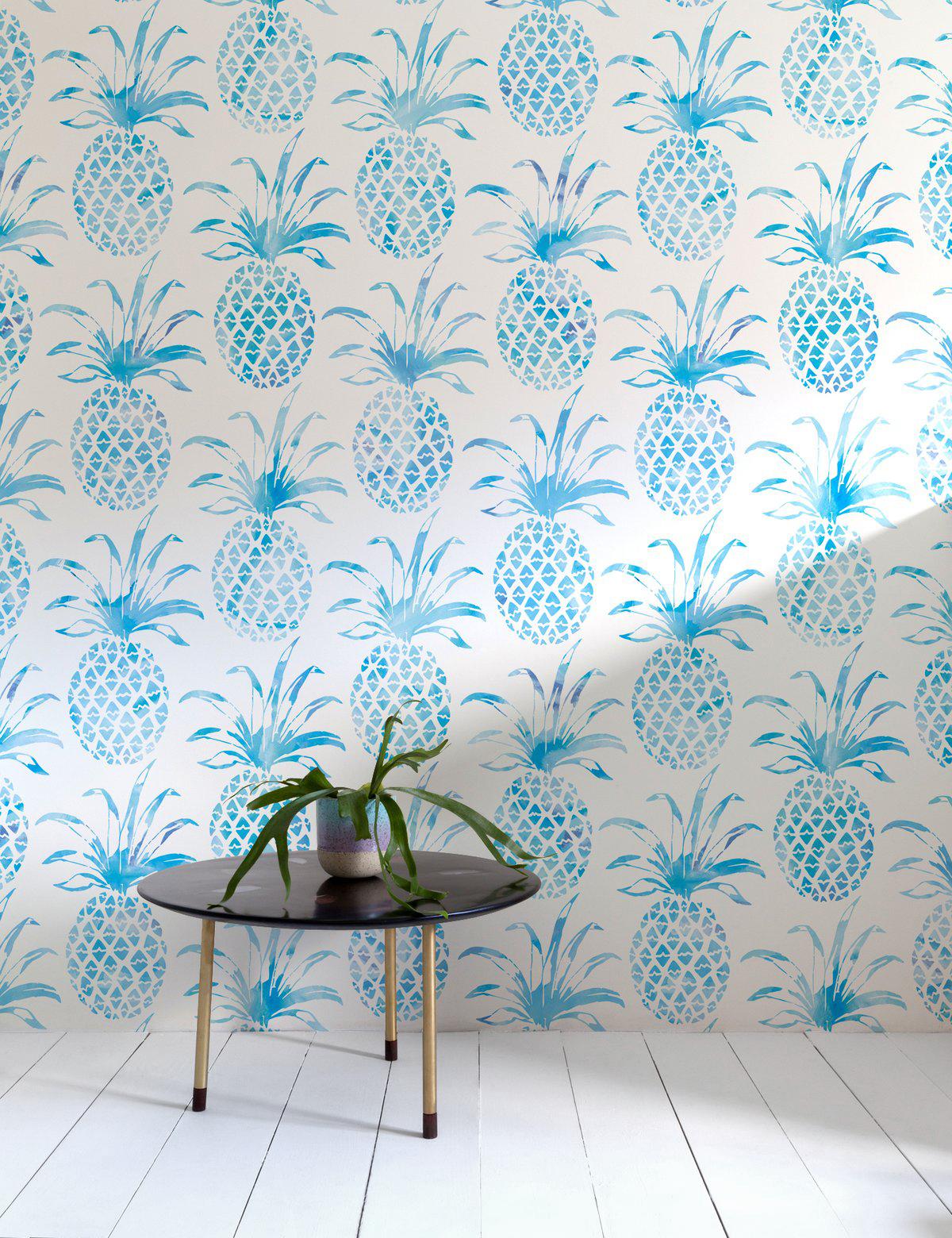 The tropical feeling of Piña Pintada wallpaper is sure to remind you of the islands, all year long.

Printing: Digital pigment print (minimum order of 4 rolls). 
Material: FSC-certified paper. 
Trimming: This product may come pre-trimmed or