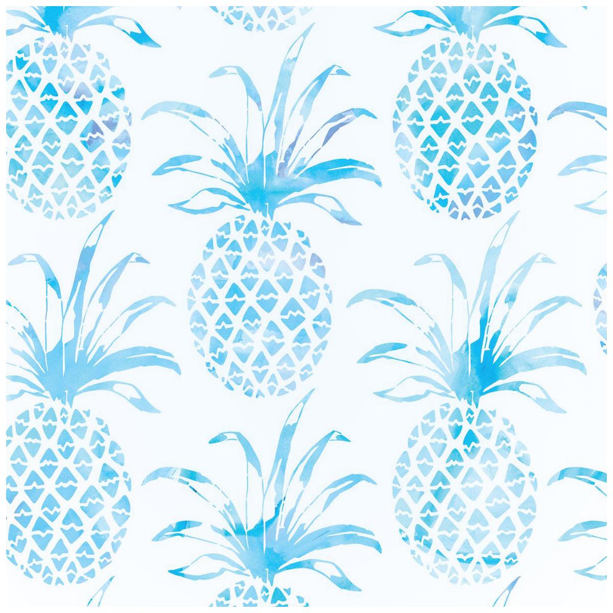 Papel Pintado de Diseño Piña Pintada en Mar 'Aqua y Blanco'.