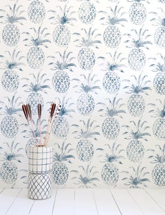 Piña Pintada Designer Wallpaper in Quay 'Blue-Grey and White'