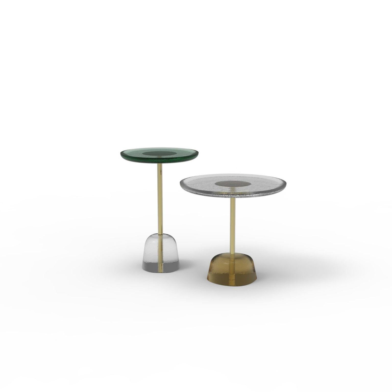 Hand-Crafted Pina Side Table, European, Minimalist, Green, Brass Base, German, Table