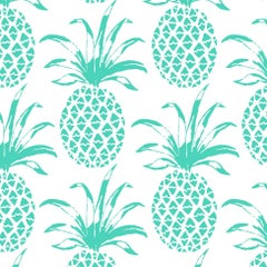 Piña Sola Designer Wallpaper in Caribe 'Turquoise on White'