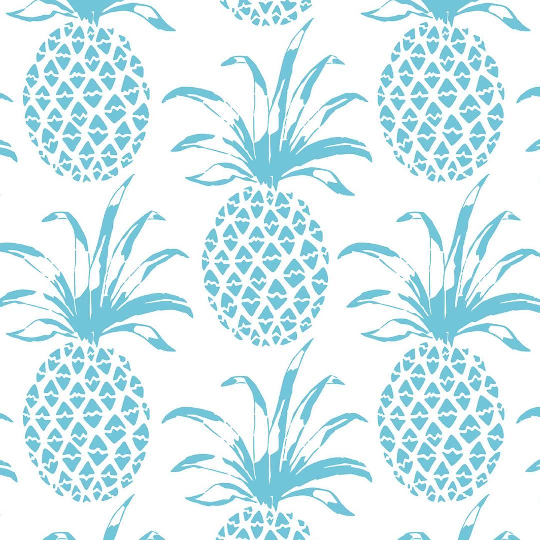 Papel Pintado de Diseño Piña Sola en color Delfín 'Azul aguamarina sobre blanco'.