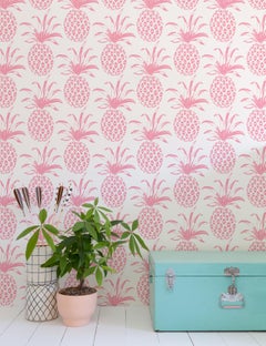 Piña Sola Designer Wallpaper in Rosa 'Peachy-Pink and White'