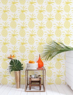 Piña Sola Designer Wallpaper in Lemon 'Yellow and White'