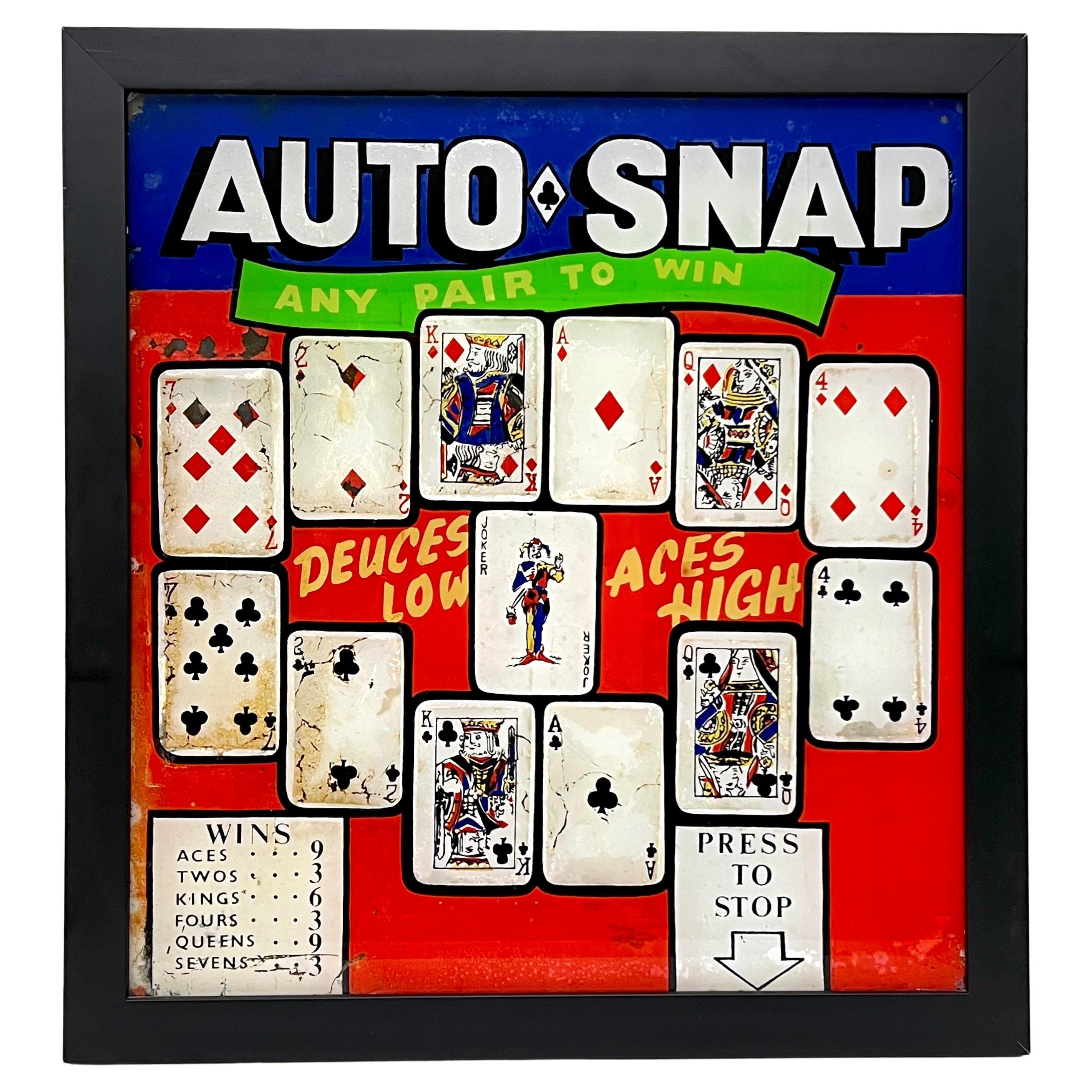 Pinball Playing Cards Backglass Framed as Found Art For Sale