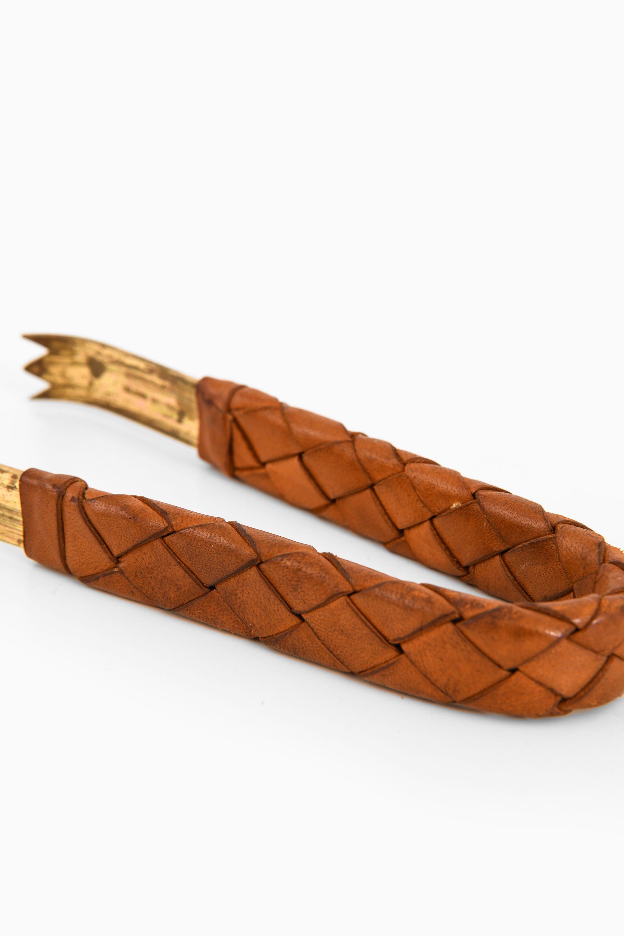 Austrian Pincer in Brass and Braided Leather by Carl Auböck, 1950's For Sale