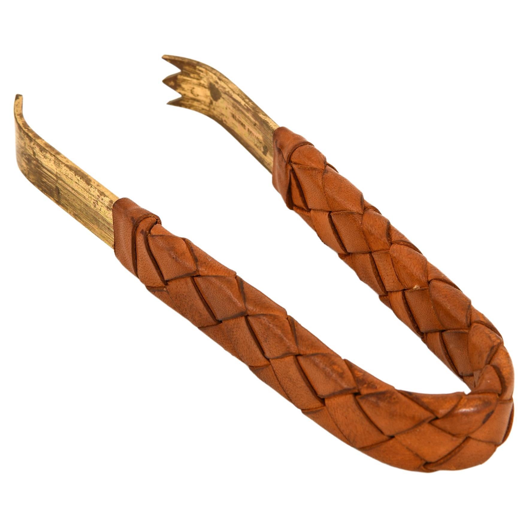 Pincer in Brass and Braided Leather by Carl Auböck, 1950's For Sale