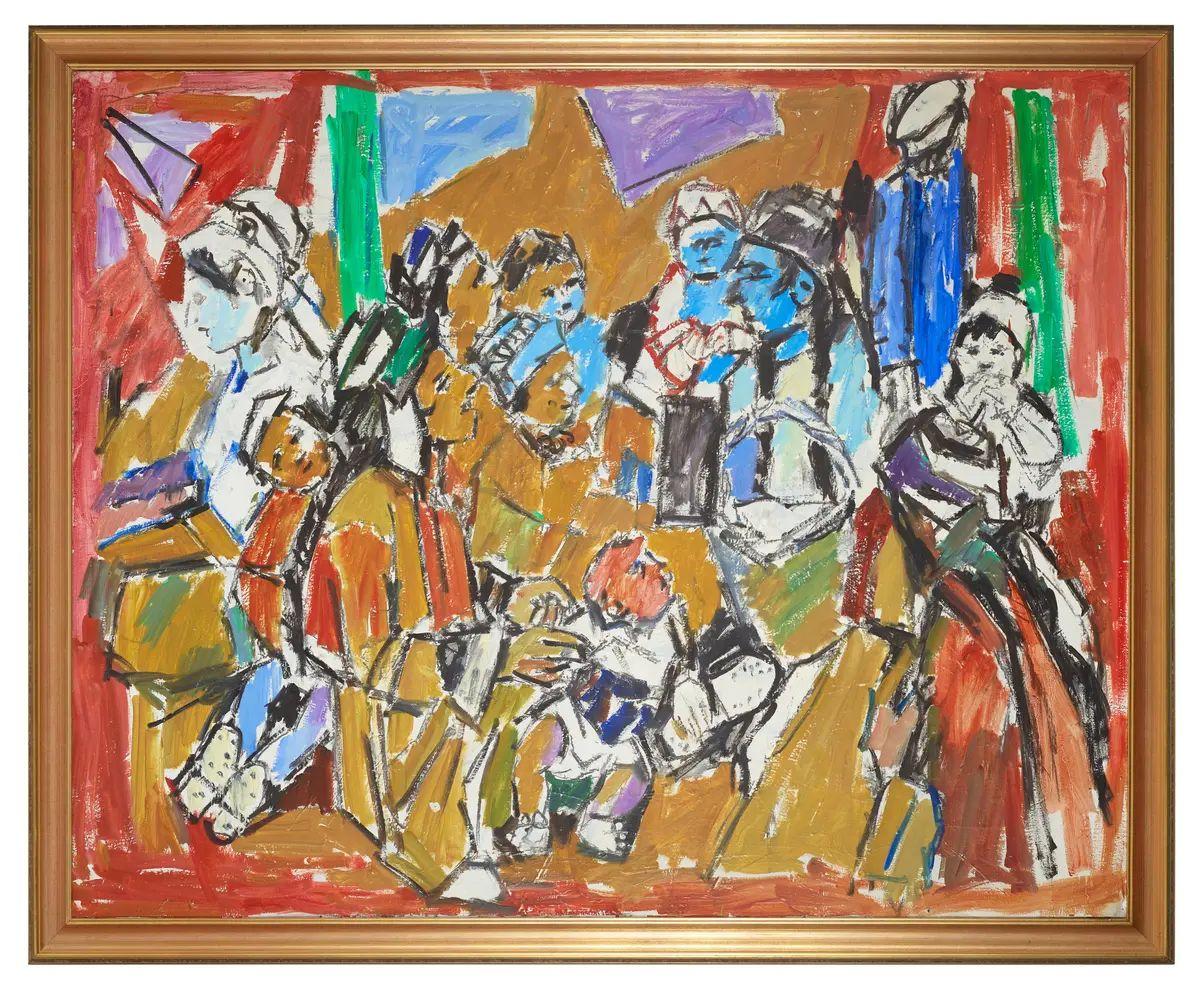 Modern Pinchas Litvinovsky, Untitled, Large Painting of a Bris For Sale