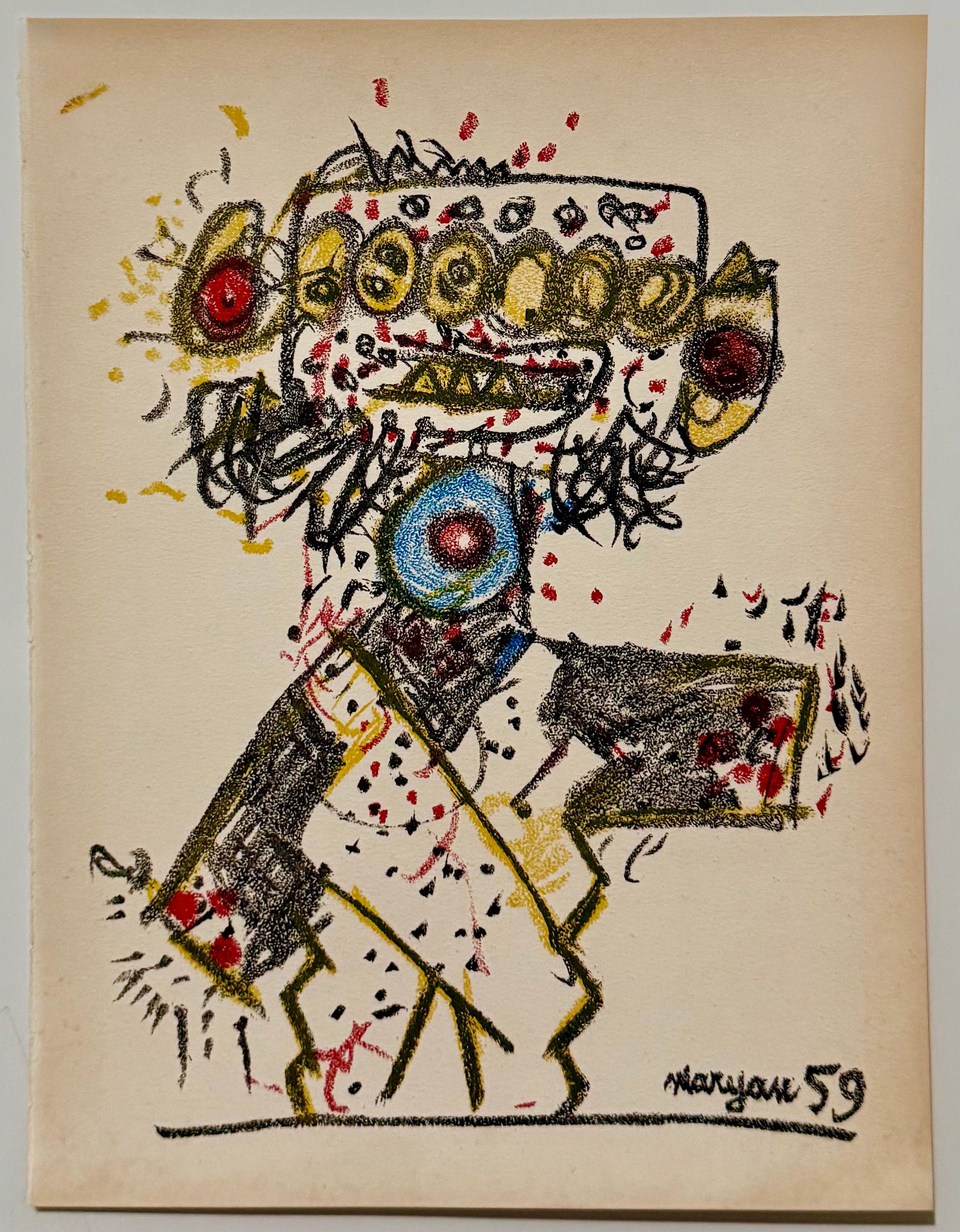 Polacco Francese Arte astratta figurativa Brut Espressionista Litografia Maryan