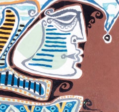 20th Century gouache painting of the king and the fool by Polish artist Shaar