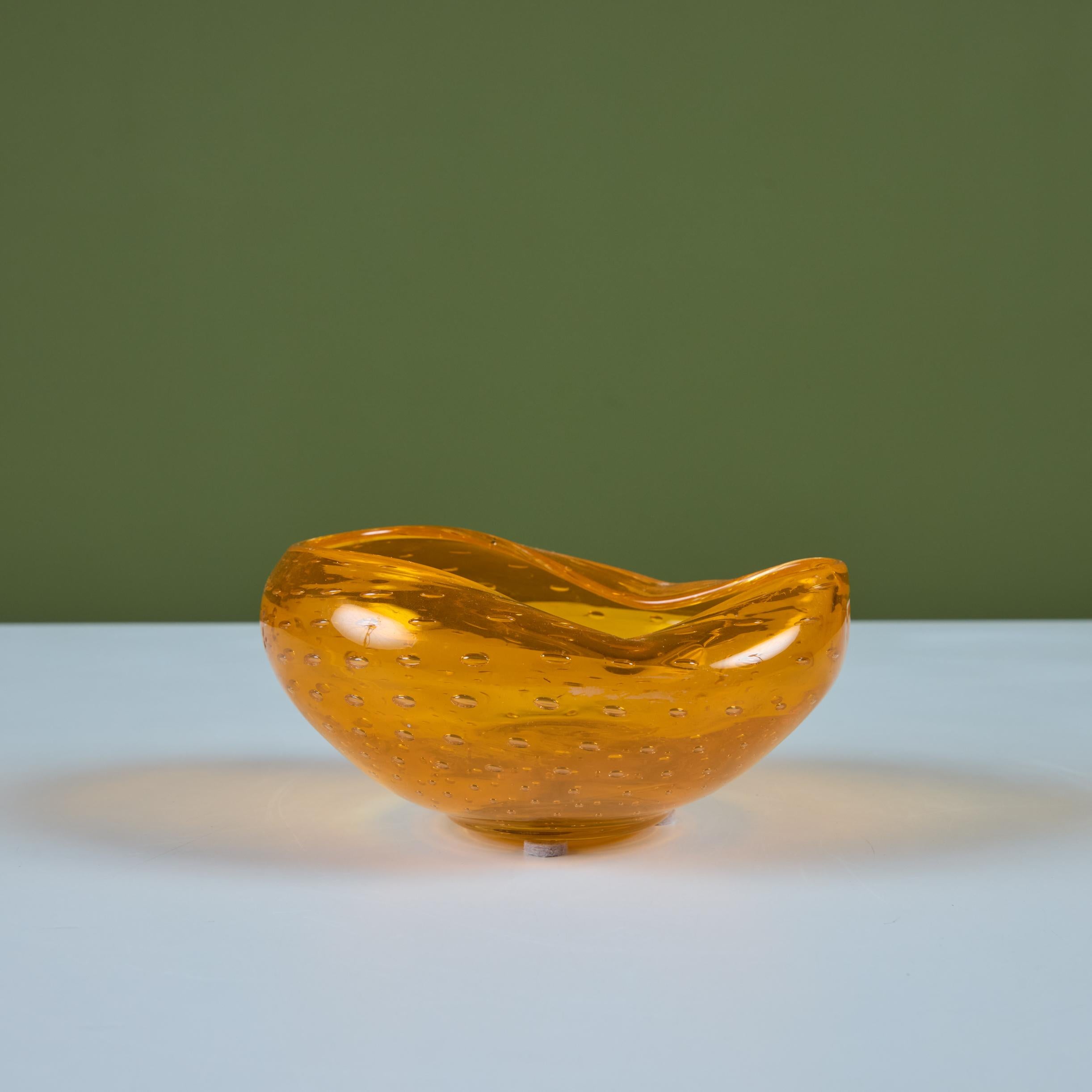 Inconnu Bol en verre bullé orange pincé en vente
