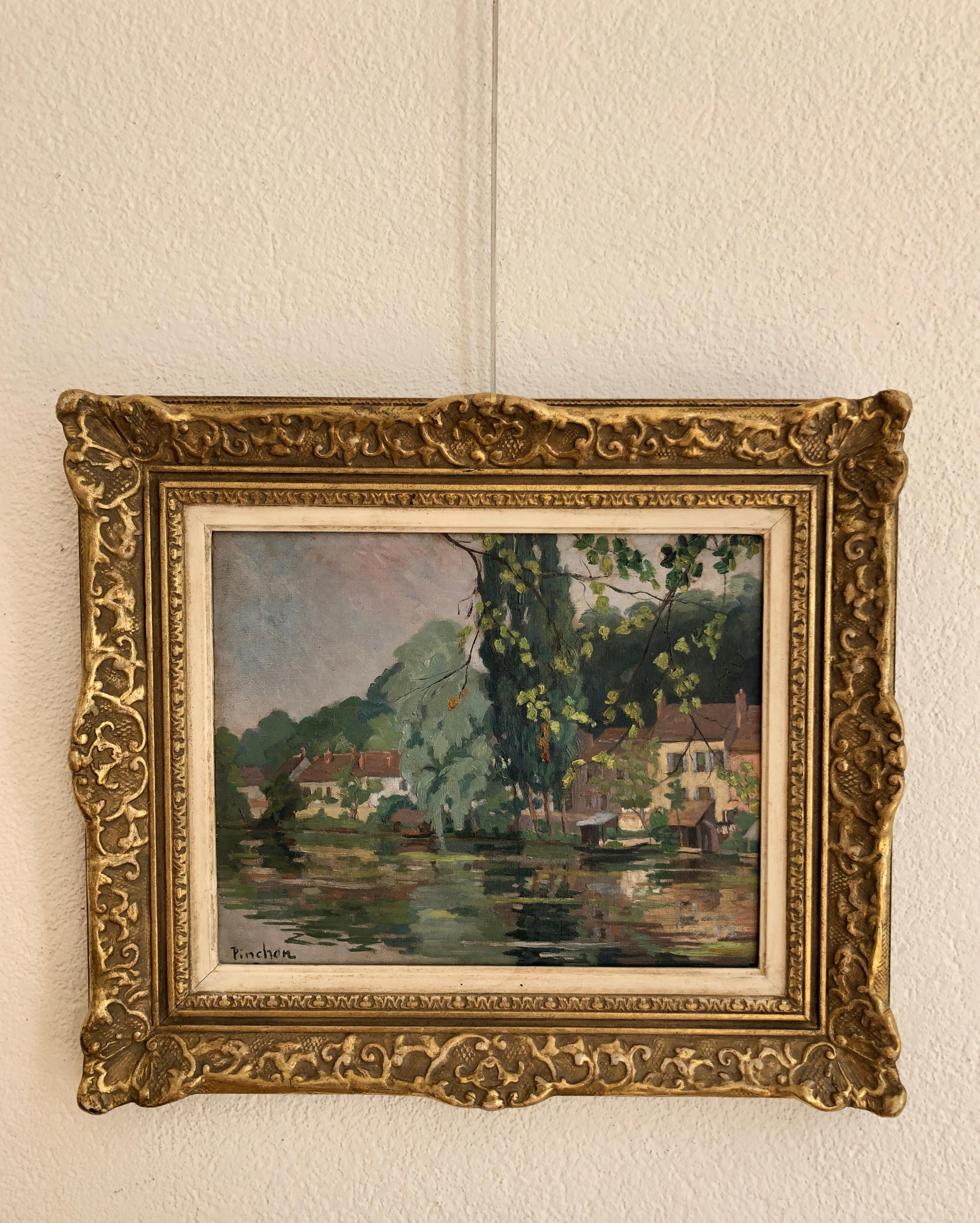 Landscape at the water's edge - Painting by Pinchon