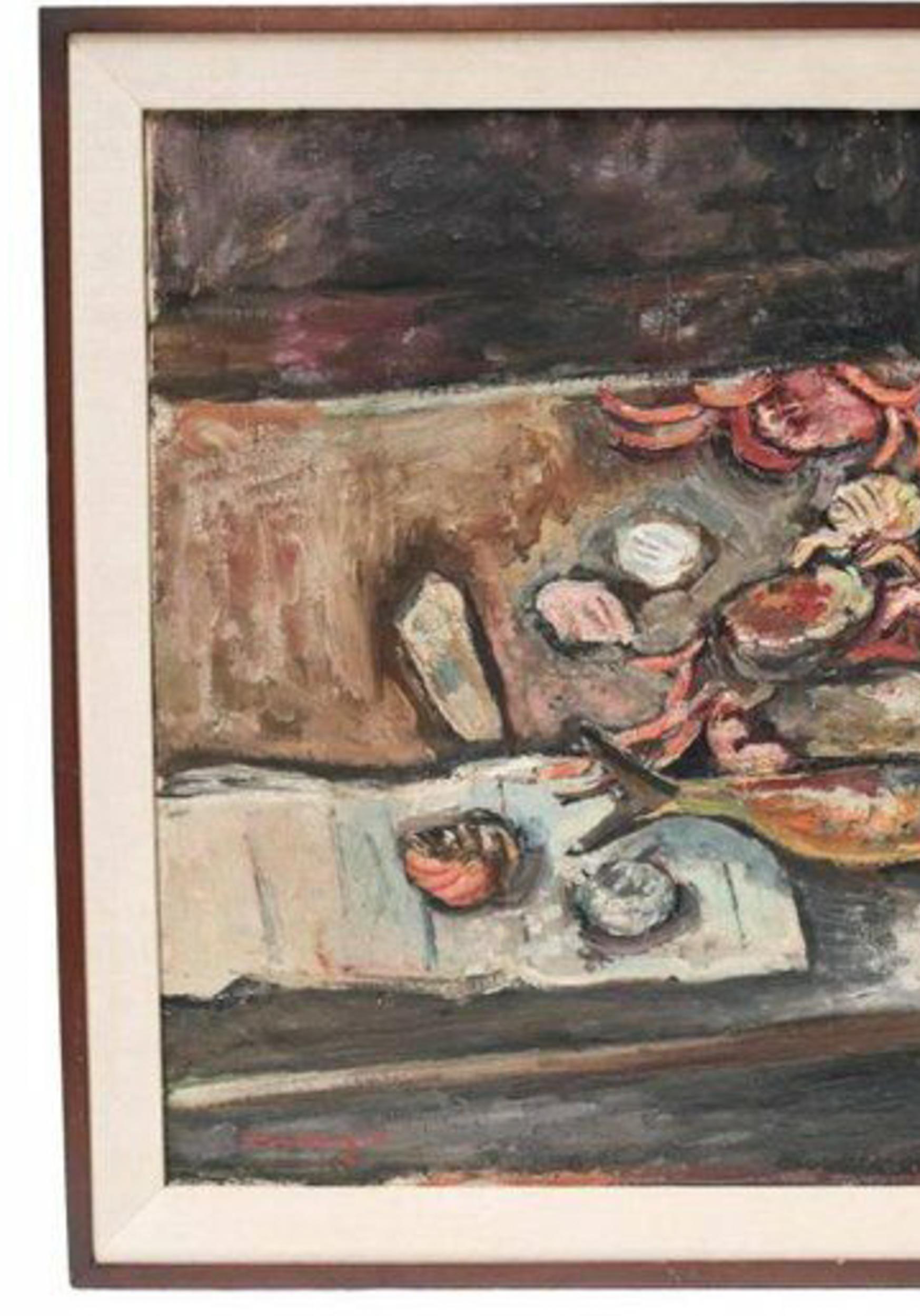 Pinchus Kremegne Oil on Canvas Still Life at the Dinner Table In Good Condition For Sale In Gardena, CA