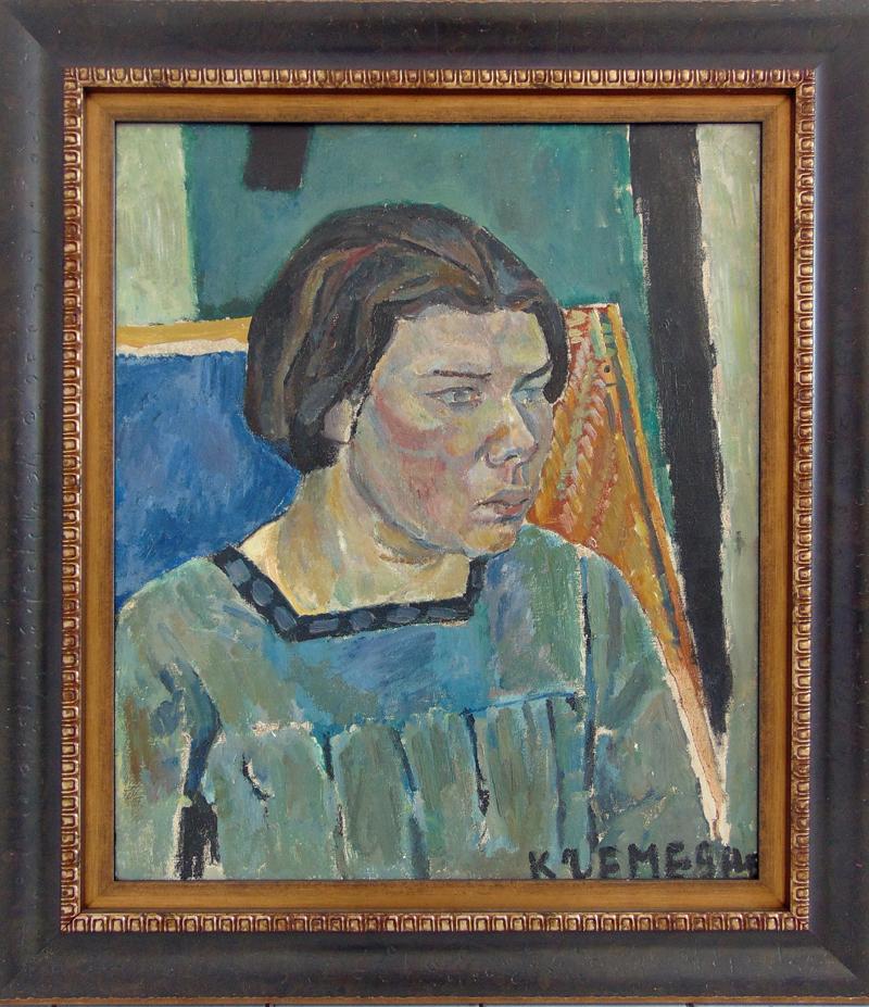 Female Portrait - Russian Ukrainian Cubism - Painting by Pinchus Kremegne