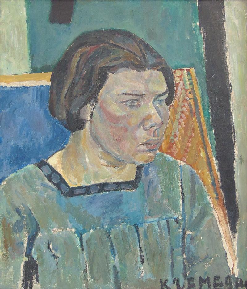 Pinchus Kremegne Portrait Painting - Female Portrait - Russian Ukrainian Cubism