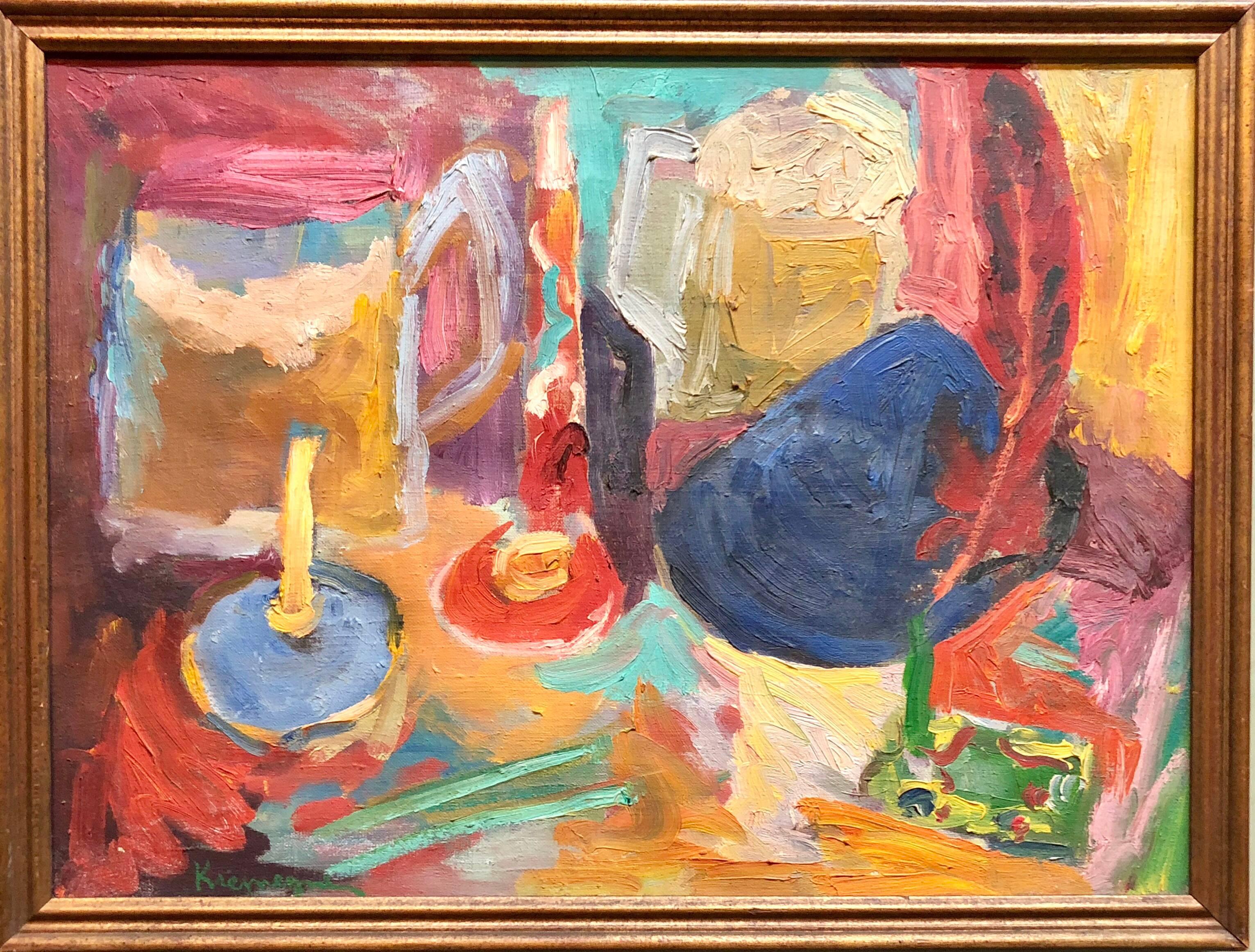 Pinchus Kremegne Still-Life Painting - French Expressionist Still Life Fauvist Oil Painting Jewish Ecole de Paris 