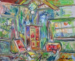 Le Salon - 20th Century Expressionist Oil, Interior by Pinchus Kremegne