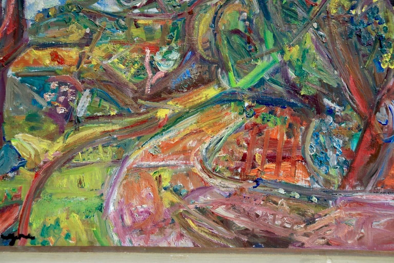 A stunning and vibrantly coloured oil on canvas by Lithuanian-French expressionist painter Pinchus Kremegne depicting a landscape in Ceret in the Pyrenees in the South of France. Signed lower left. 

Dimensions:
Framed: 30