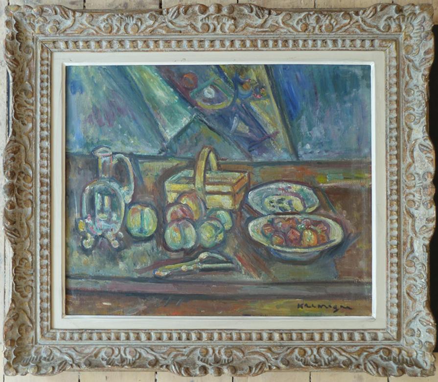 Bodegón con cesta, jarra y frutas - Ruso Ucraniano - Painting de Pinchus Kremegne