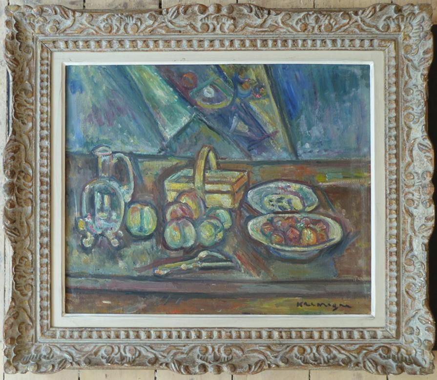 Nature morte avec panier, cruche et fruits - russe ukrainien - Painting de Pinchus Kremegne