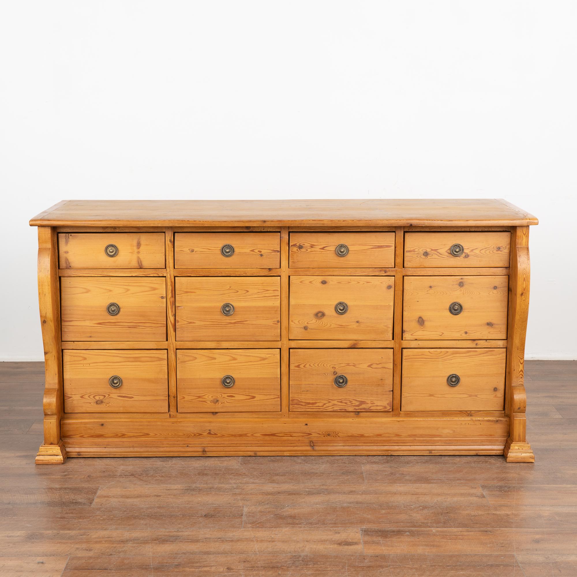 Danish Pine 12 Drawer Apothecary Shop Counter Sideboard, Denmark circa 1880