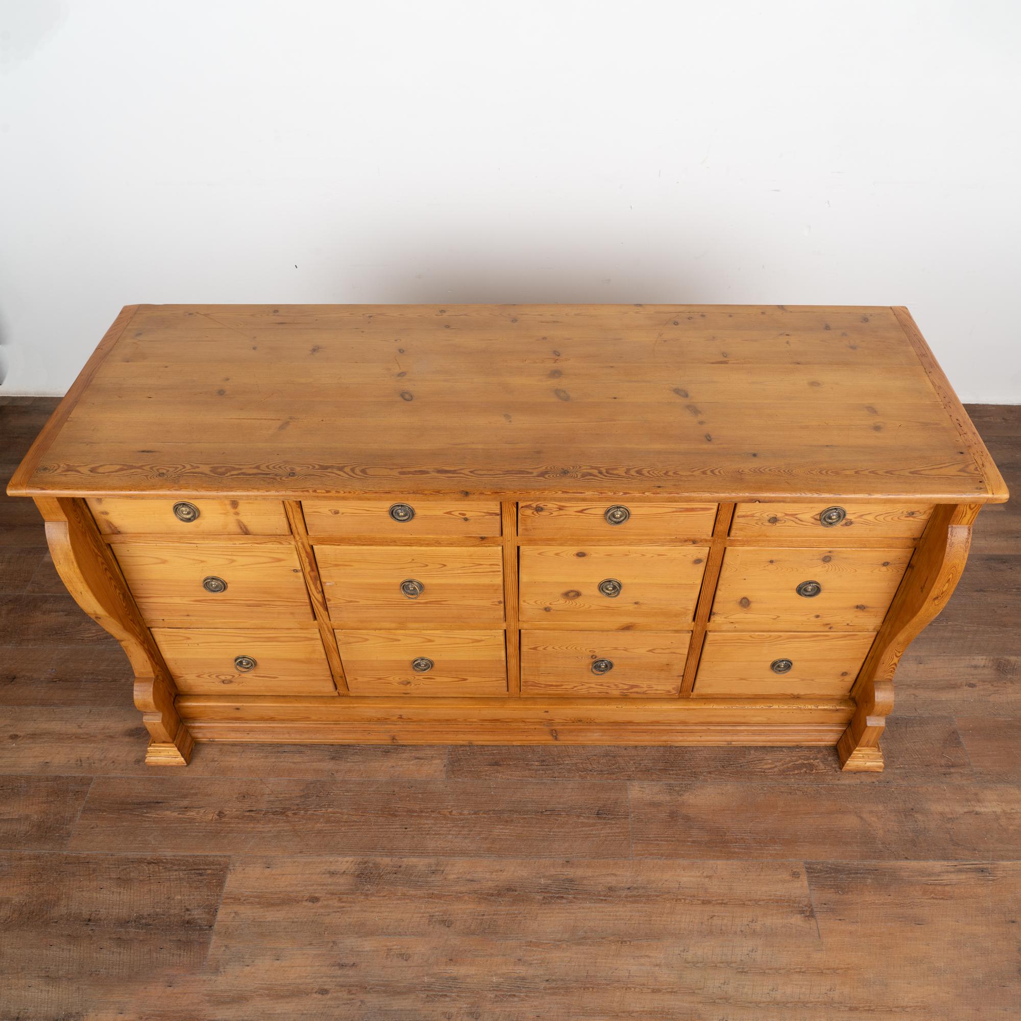 Pine 12 Drawer Apothecary Shop Counter Sideboard, Denmark circa 1880 In Good Condition In Round Top, TX
