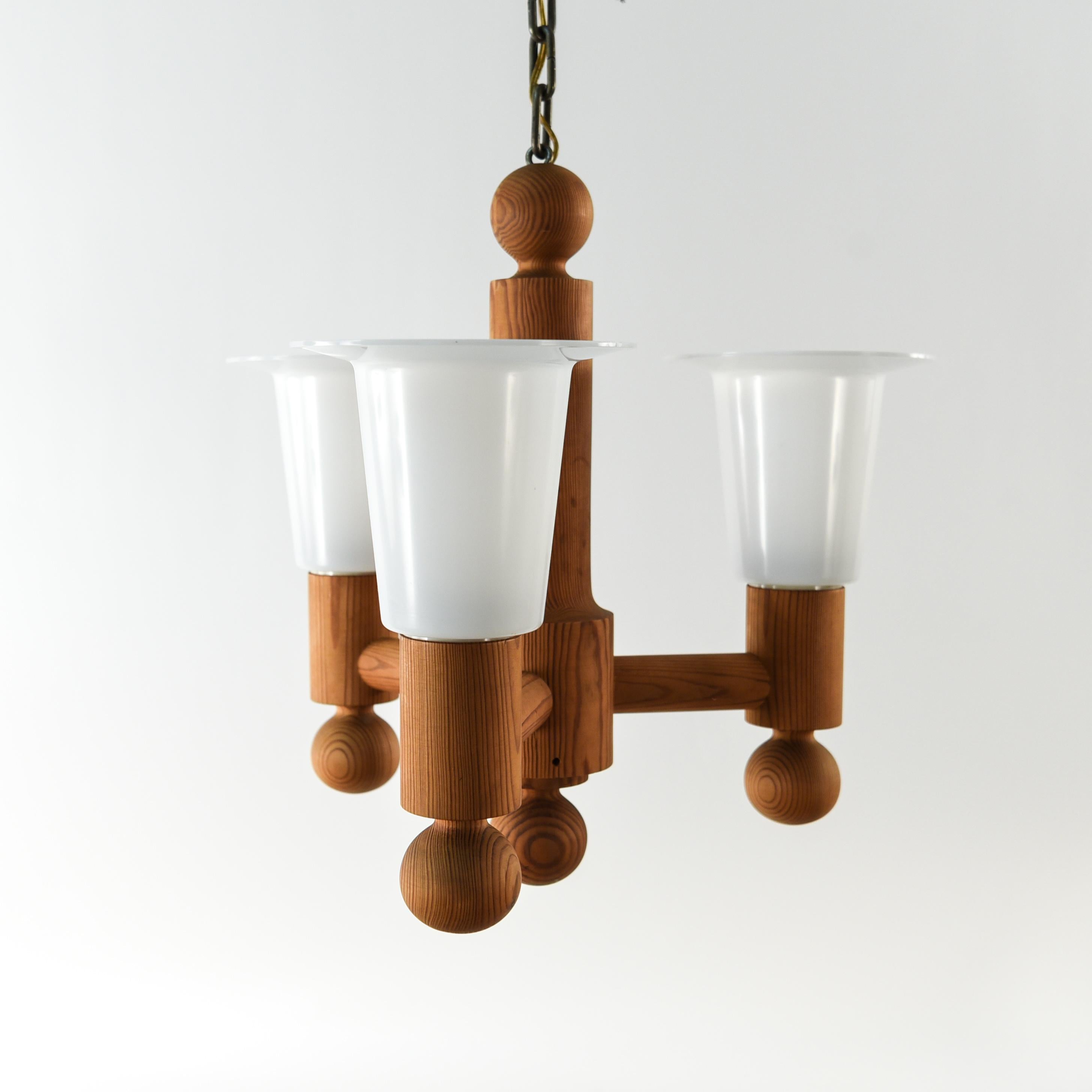 Pine and Acrylic Chandelier Attributed to Hans Agne Jakobsson In Good Condition In Norwalk, CT