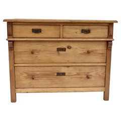 Antique Pine and Beech Chest of Four Drawers