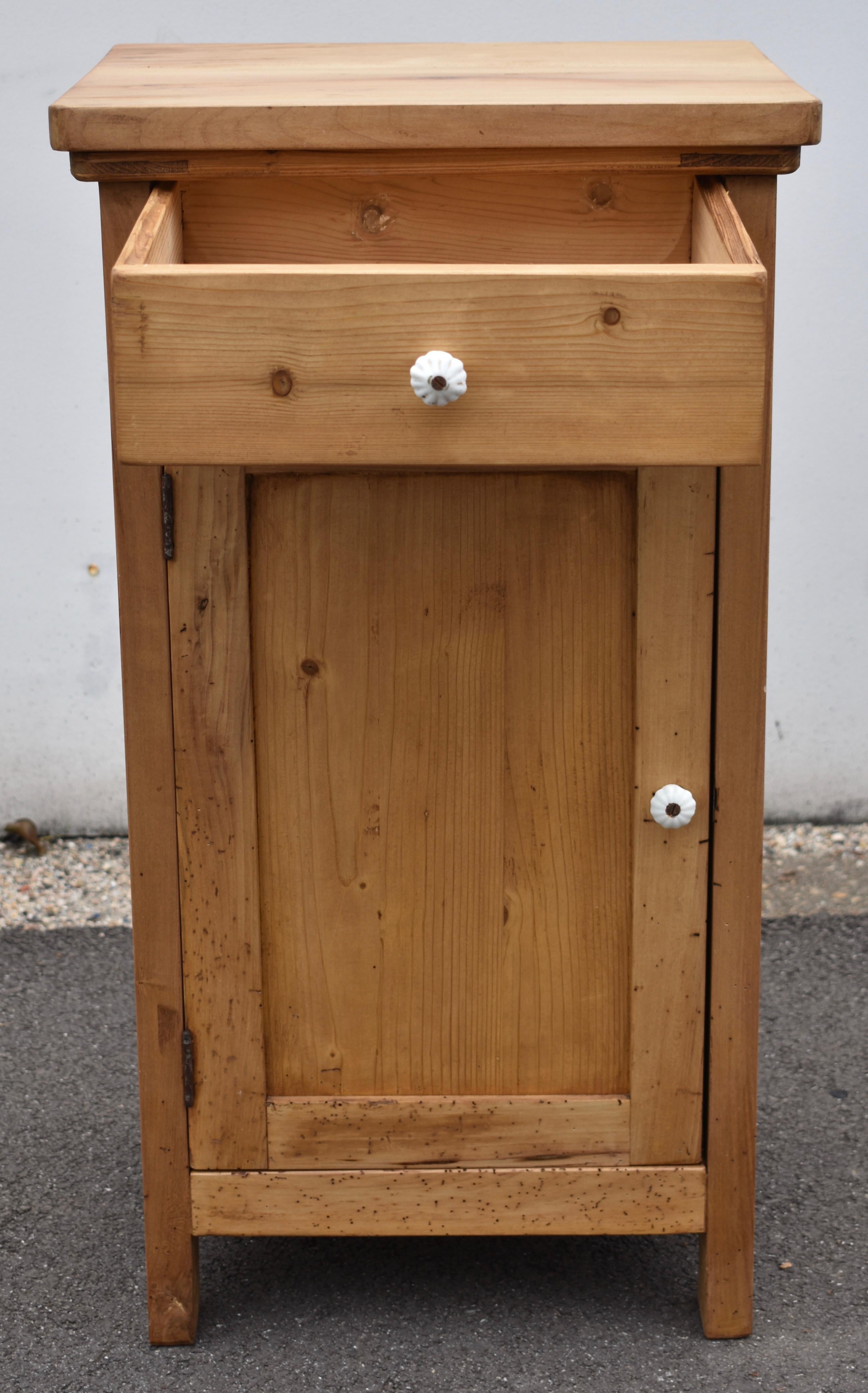 Pine and Beech Nightstand with One Door and One Drawer 3