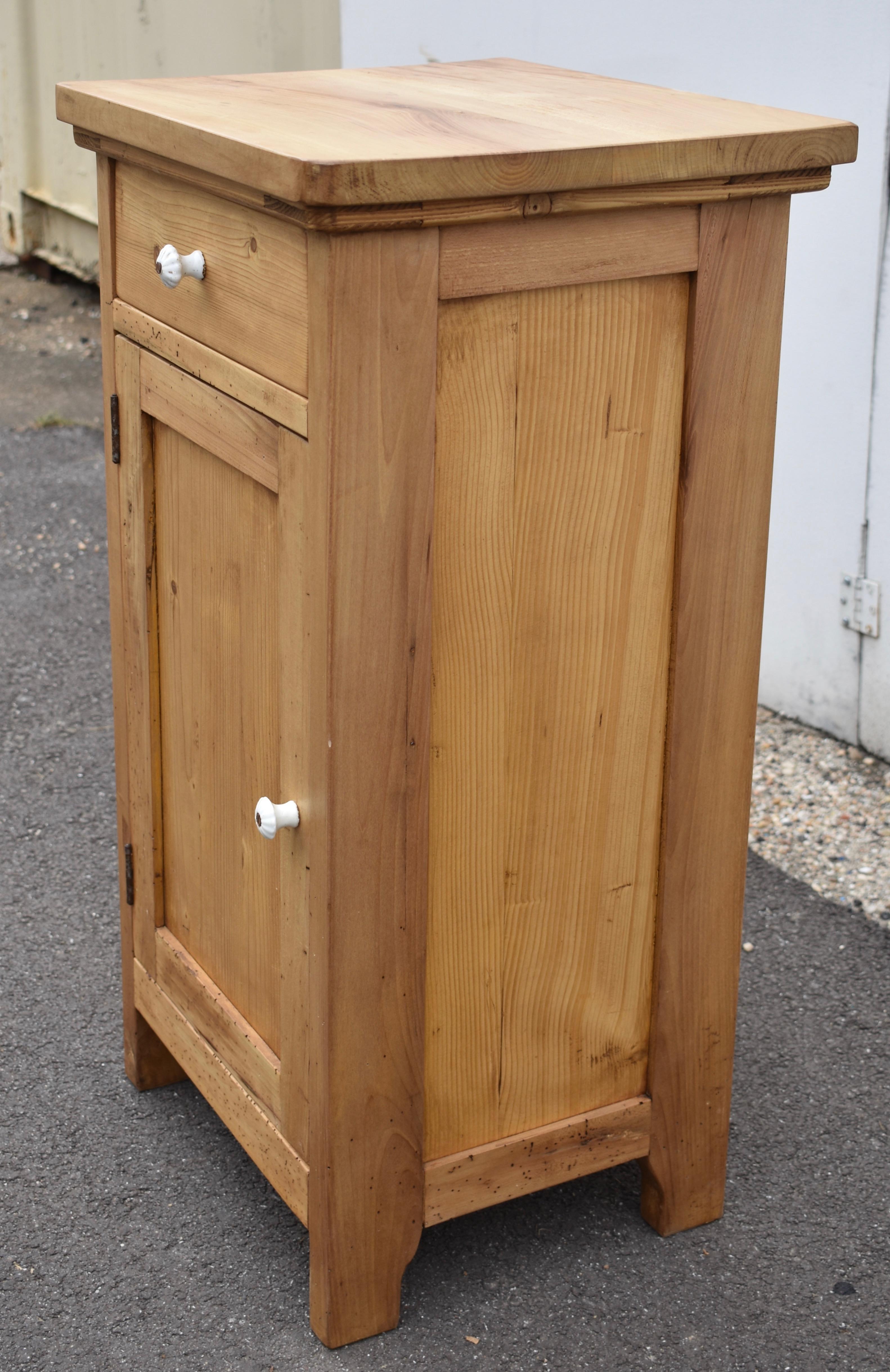 Polished Pine and Beech Nightstand with One Door and One Drawer For Sale