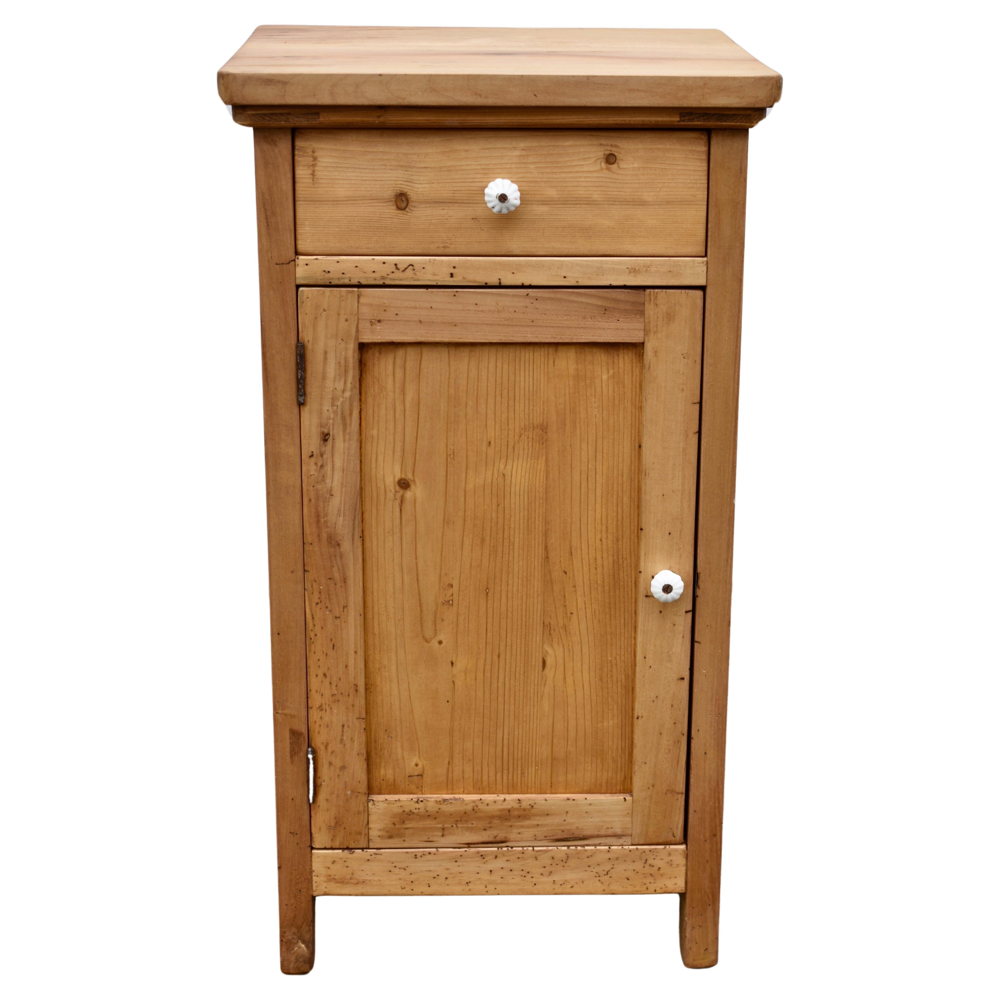 Pine and Beech Nightstand with One Door and One Drawer For Sale
