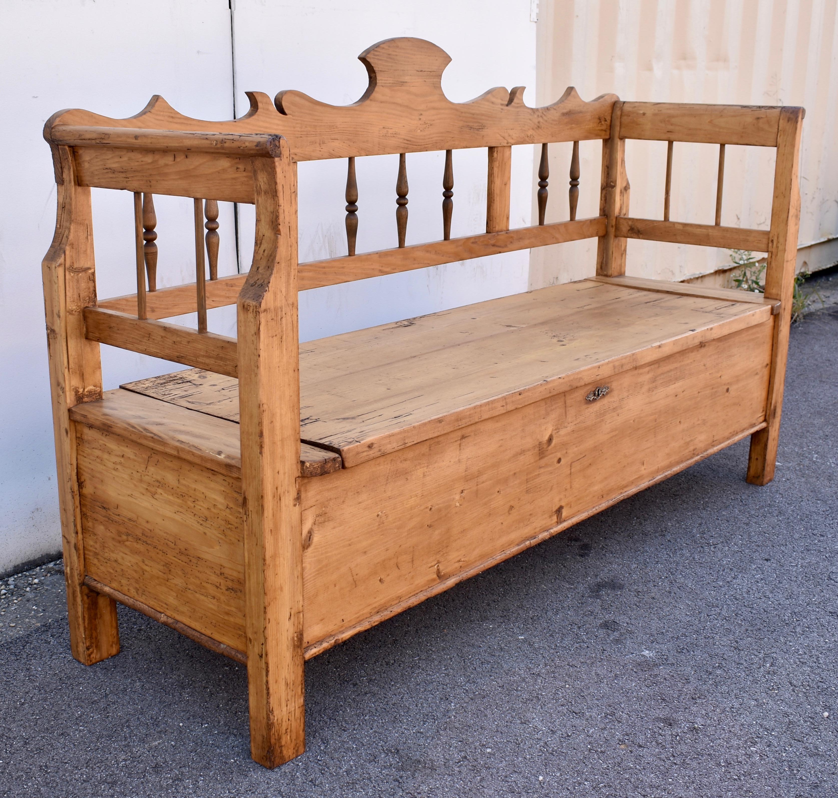 Hungarian Pine and Beech Storage Bench or Settle