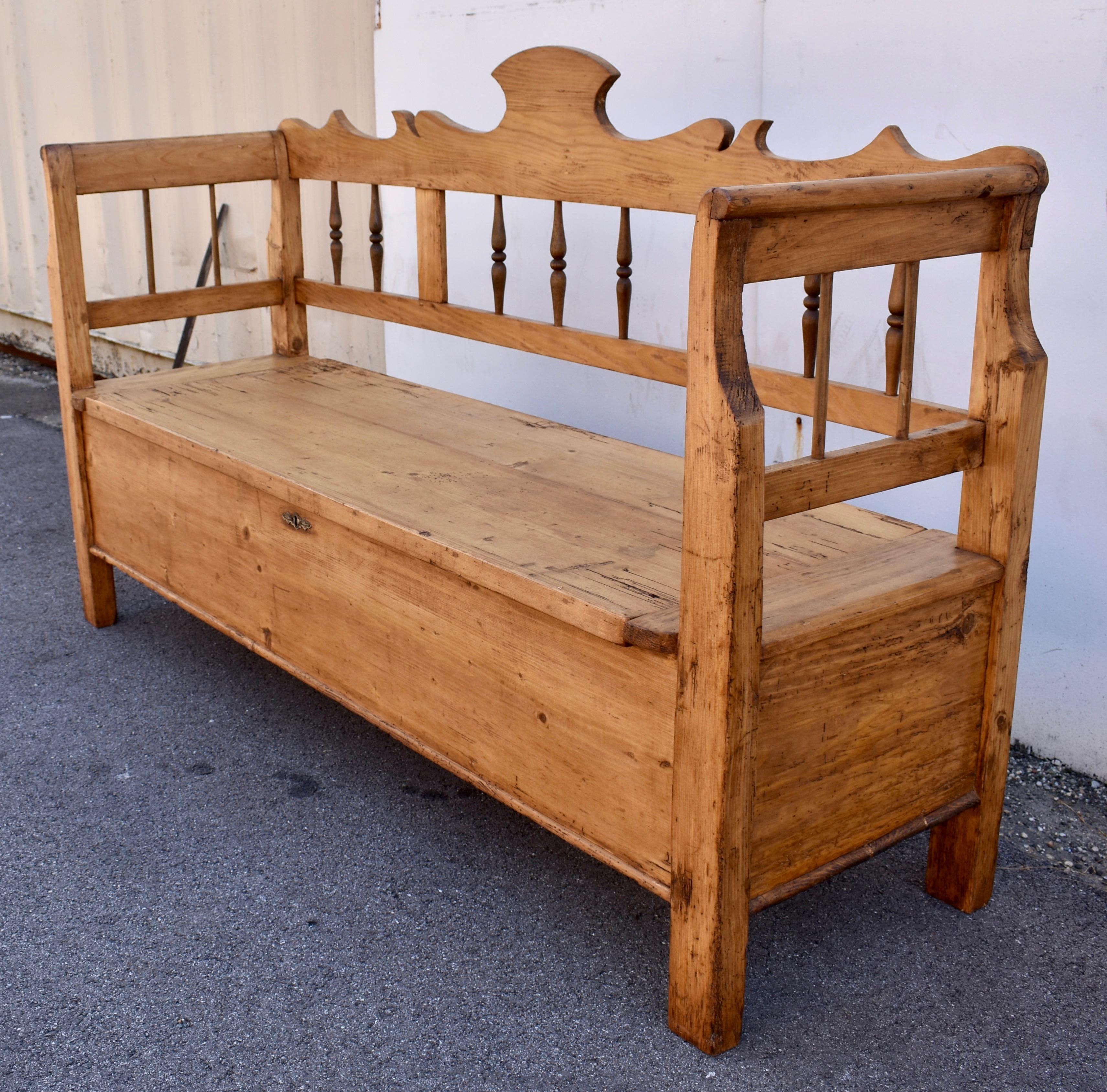 Polished Pine and Beech Storage Bench or Settle