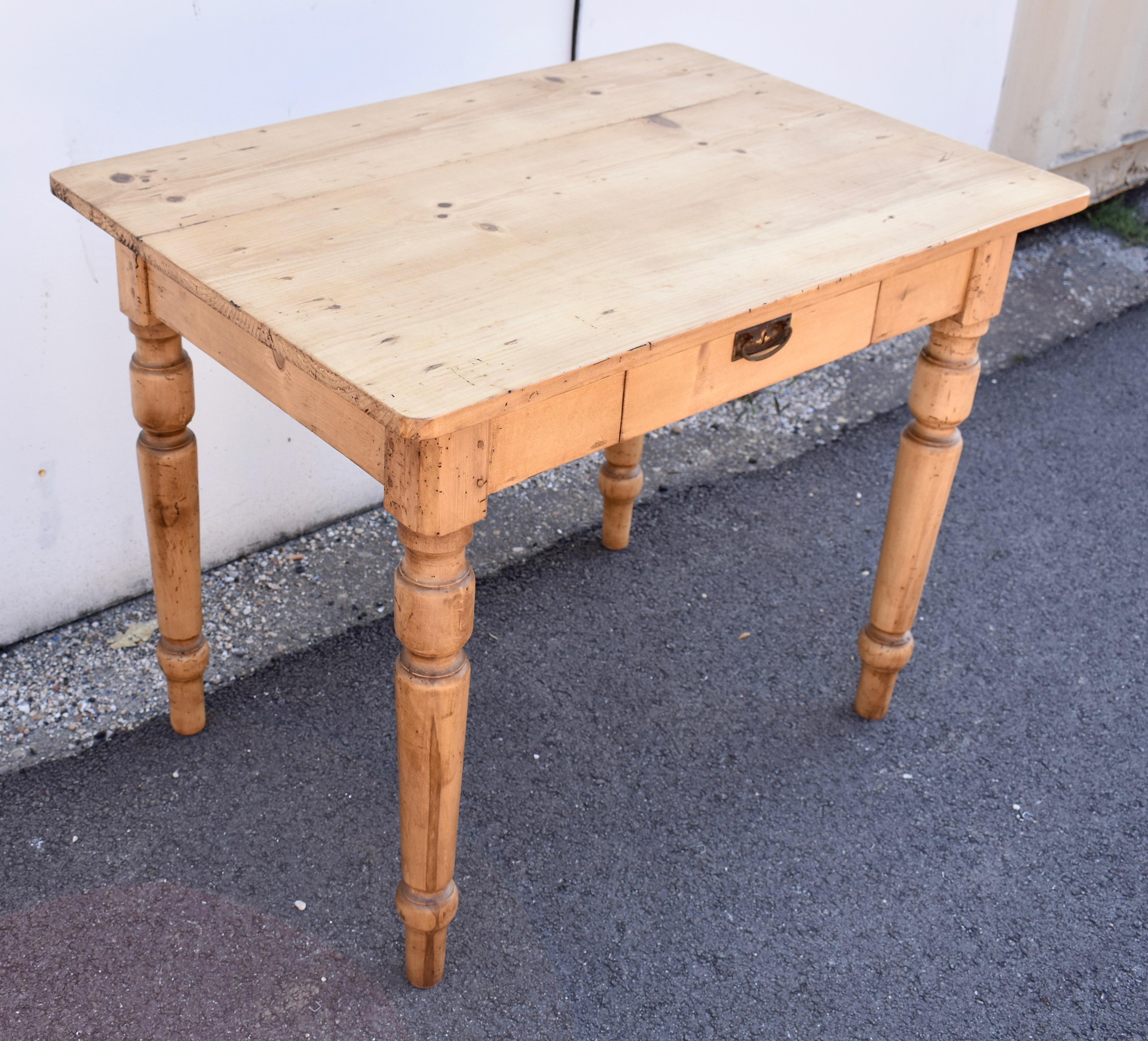Country Pine and Beech Turned Leg Writing Table For Sale
