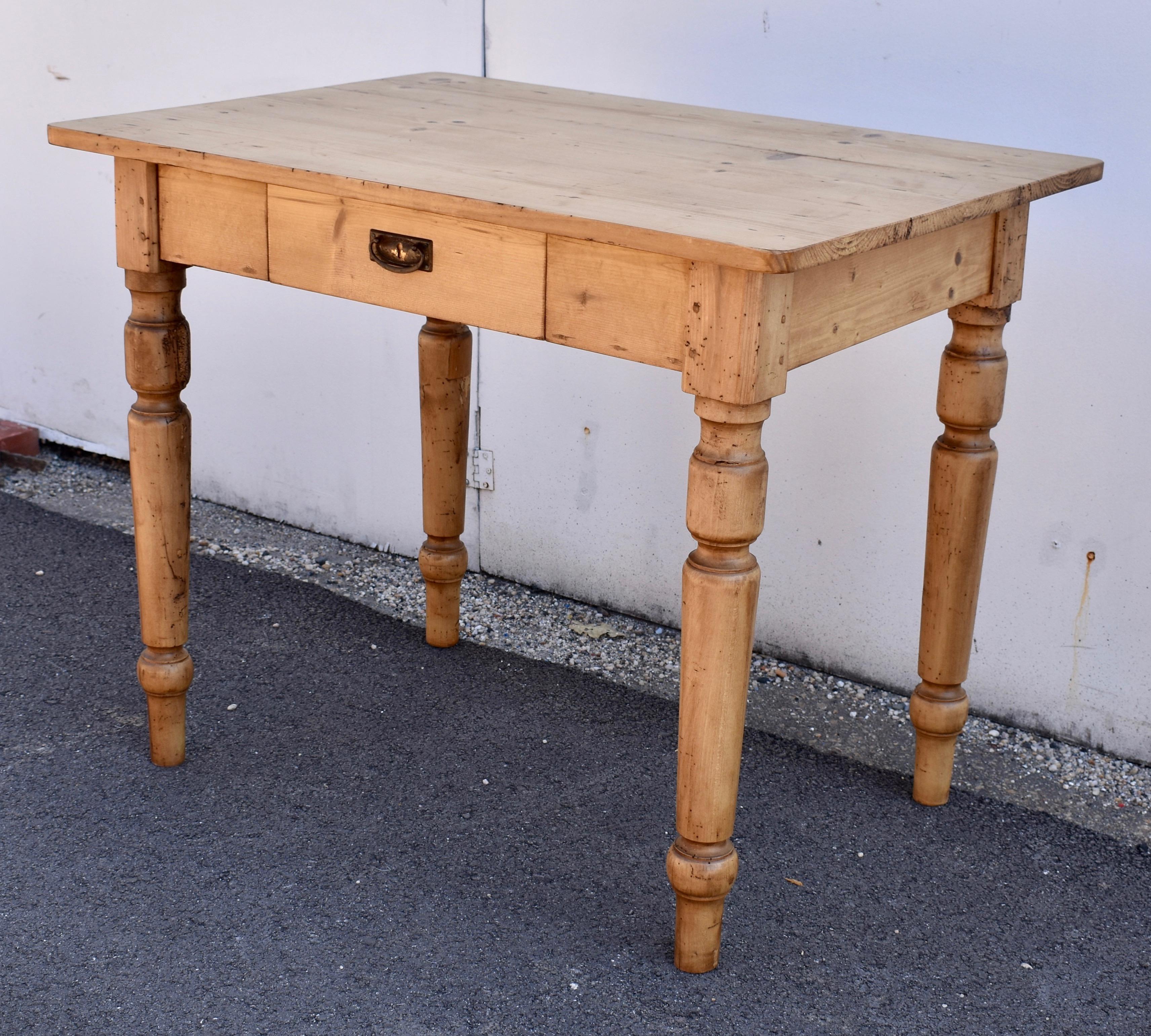 Polished Pine and Beech Turned Leg Writing Table For Sale