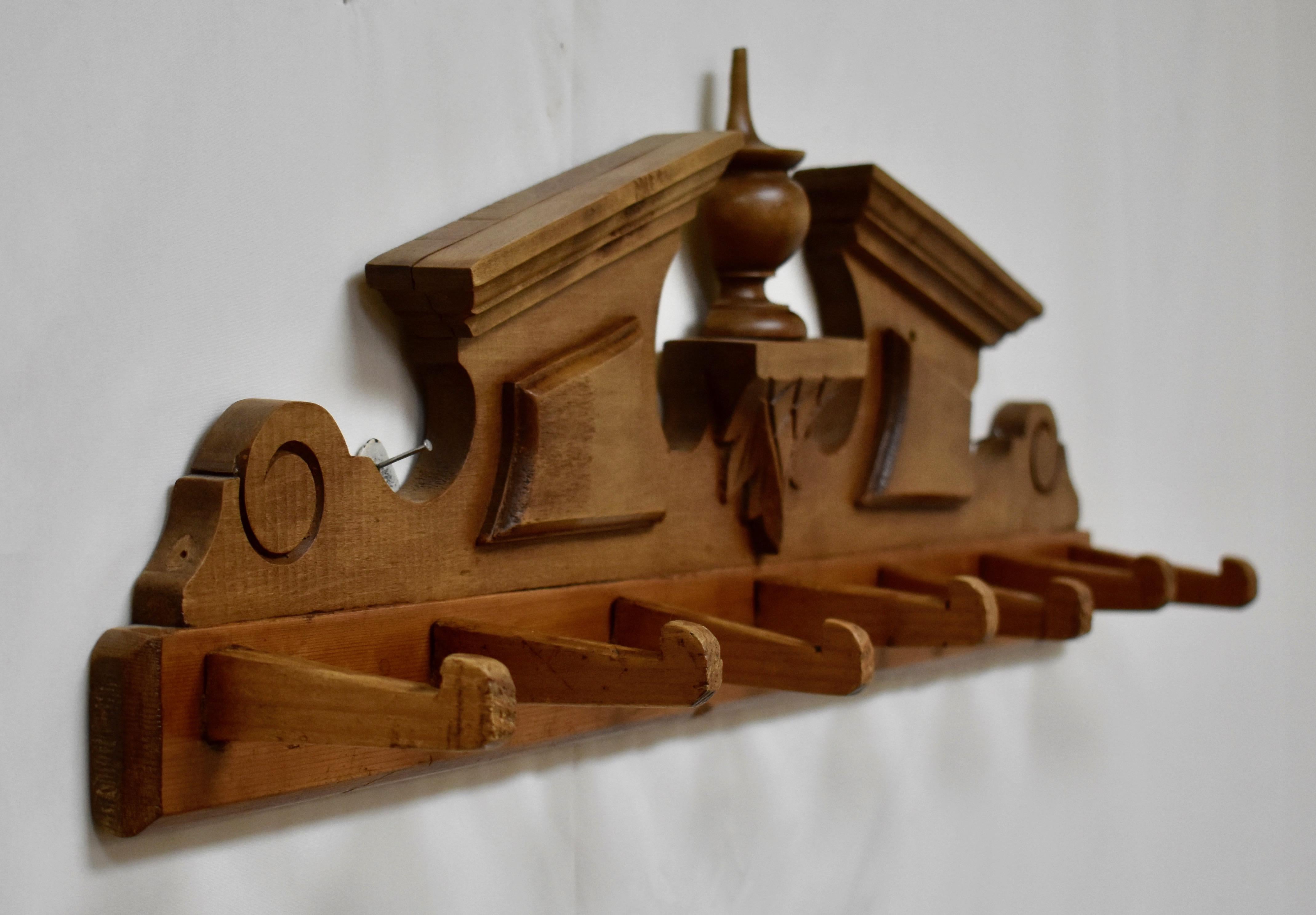 Dutch Pine and Beech Wall-Mount Hat and Coat Rack