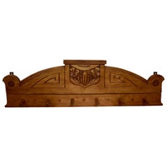 Antique Pine and Beech Wall-Mounted Hat and Coat Rack